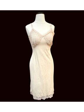 vintage size 34 Nancy King beige nude slip dress midi lace cups, twisted strap